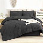 Litanika Comforter King Size Set Dark Grey - 7 Pieces Bed In A Bag King Beddding Comforter Sets, Plain Lightweight Bed Set With
