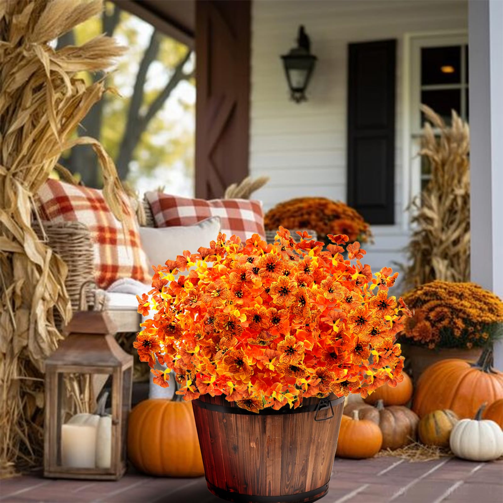 Satefello Artificial Fall Flowers For Outdoors, 10 Bundles Artificial Plants Uv Resistant Fall Fake Plants For Outside Halloween