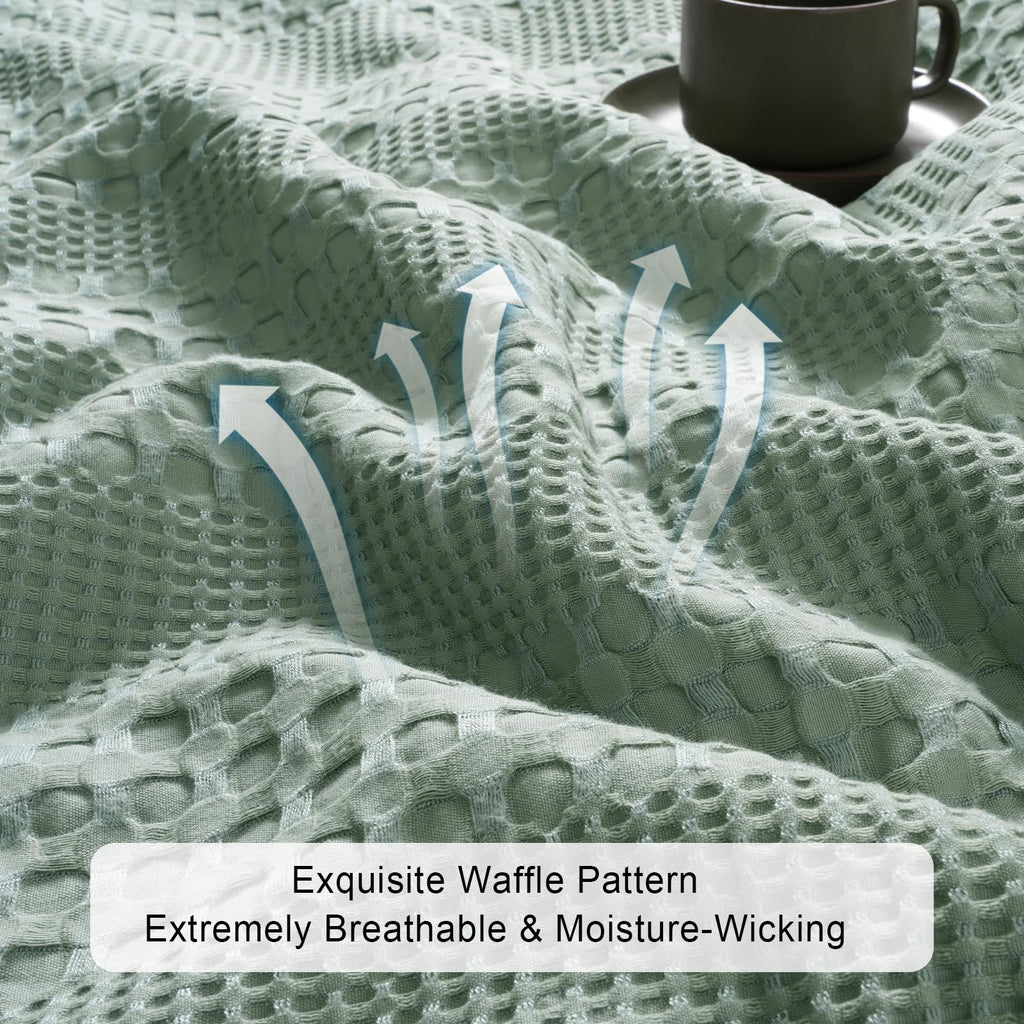 Phf Cooling Waffle Blanket Queen Size, Lightweight 60% Rayon Derived From Bamboo & 40% Cotton Breathable Blanket For Hot Sleepers, Soft And Luxury For Bed Couch And Sofa, 90'X90', Sage Green
