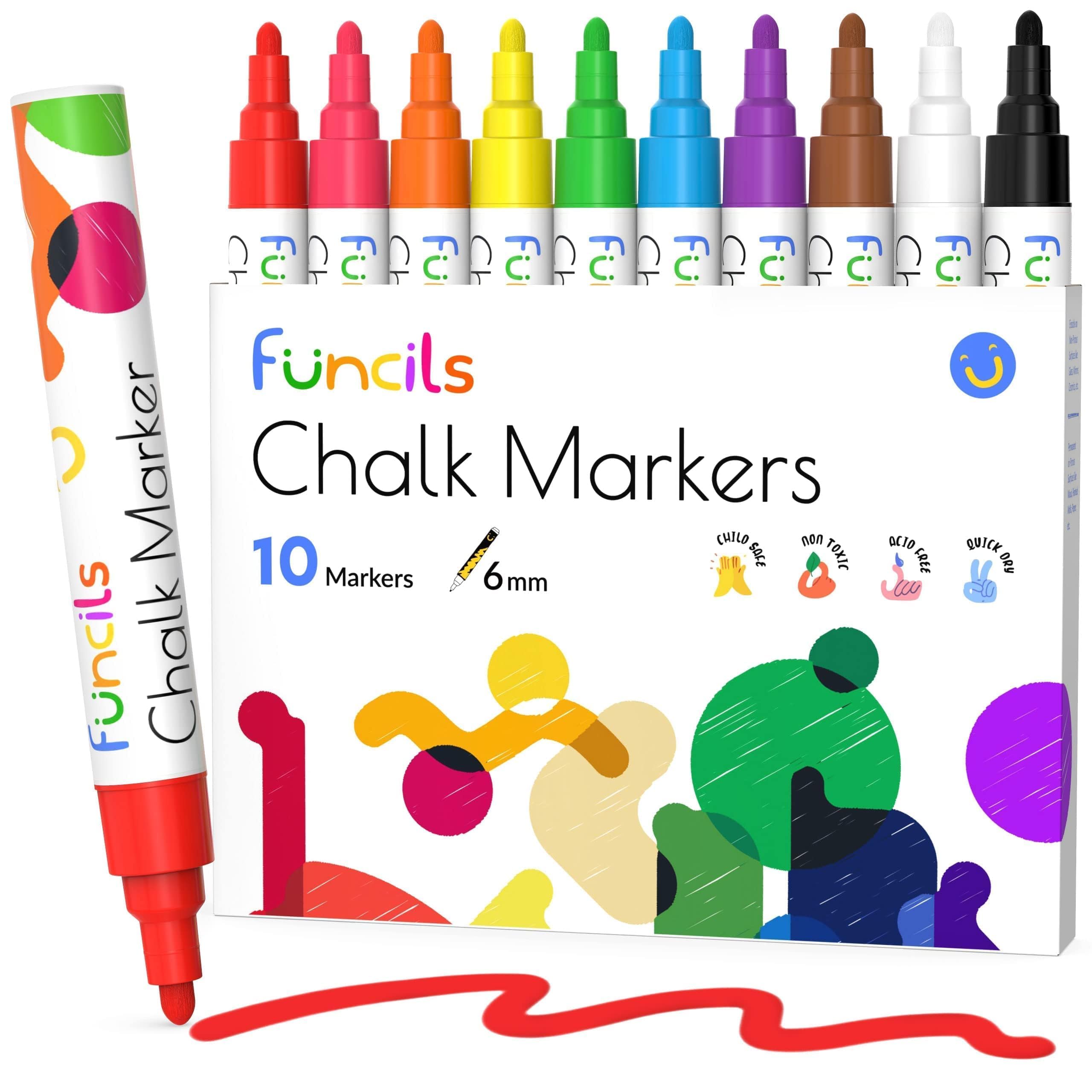 Funcils 10 Liquid Chalk Pens For Chalkboard - Window Pens For Glass, Blackboard, Car, Mirror - 6Mm Ink Tip Washable, Chalkboard