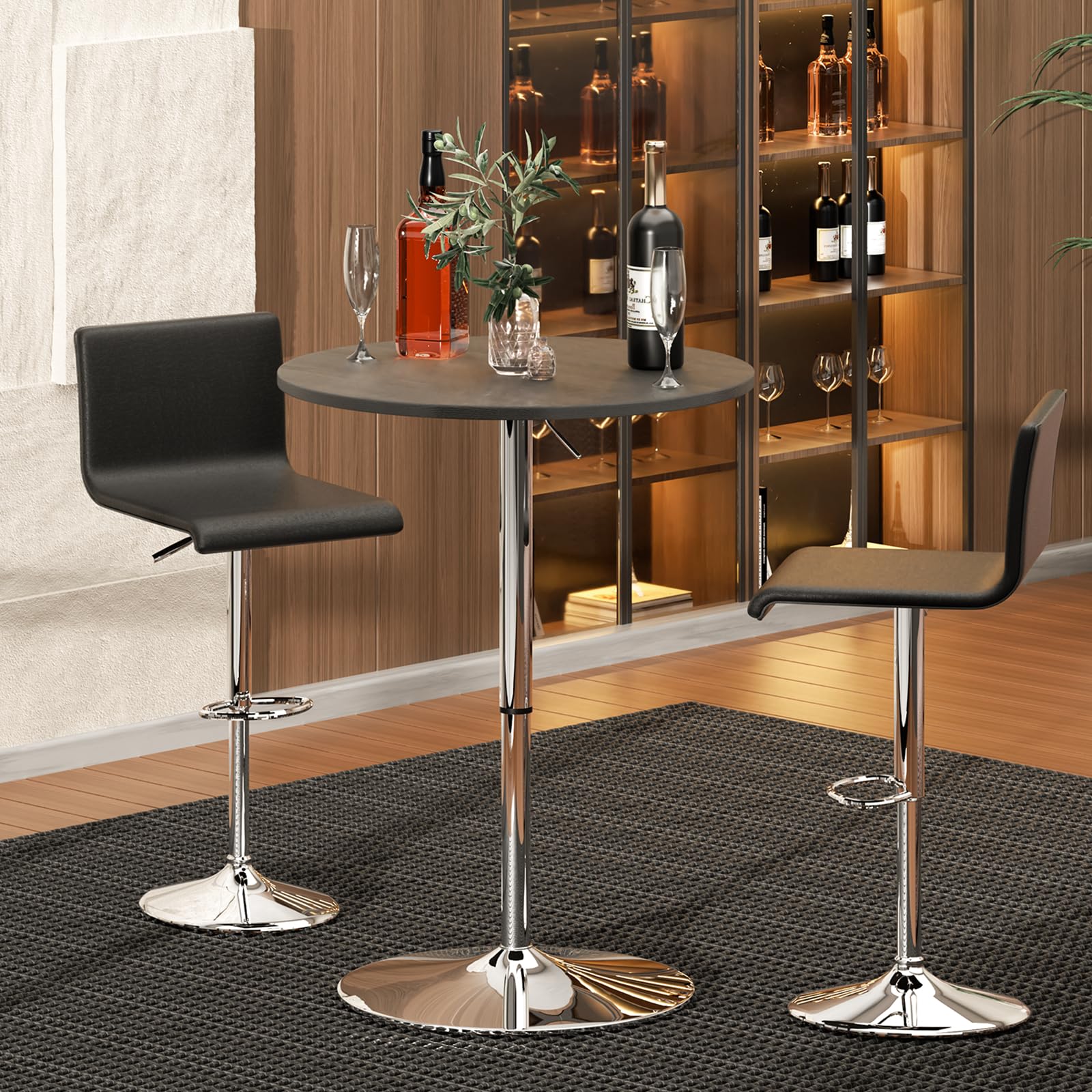 Monibloom Bistro Pub Table Round Bar 27.5'- 36' Height-Adjustable Cocktail Table With 23.5 Inch Table Top For Dining Room Home Kitchen Patio Bistro (Black)