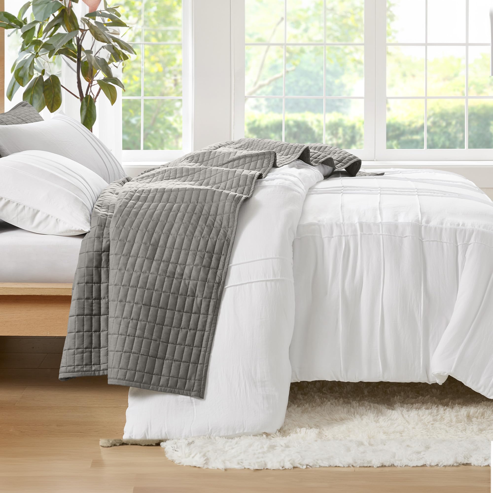 Comfort Spaces White Full Size Duvet Cover Set - 3-Pc Pintuck Pleated Duvet Cover Full, All Season Lightweight, Extra Softness Pre-Washed Microfiber Full Bed Cover Shams, Full