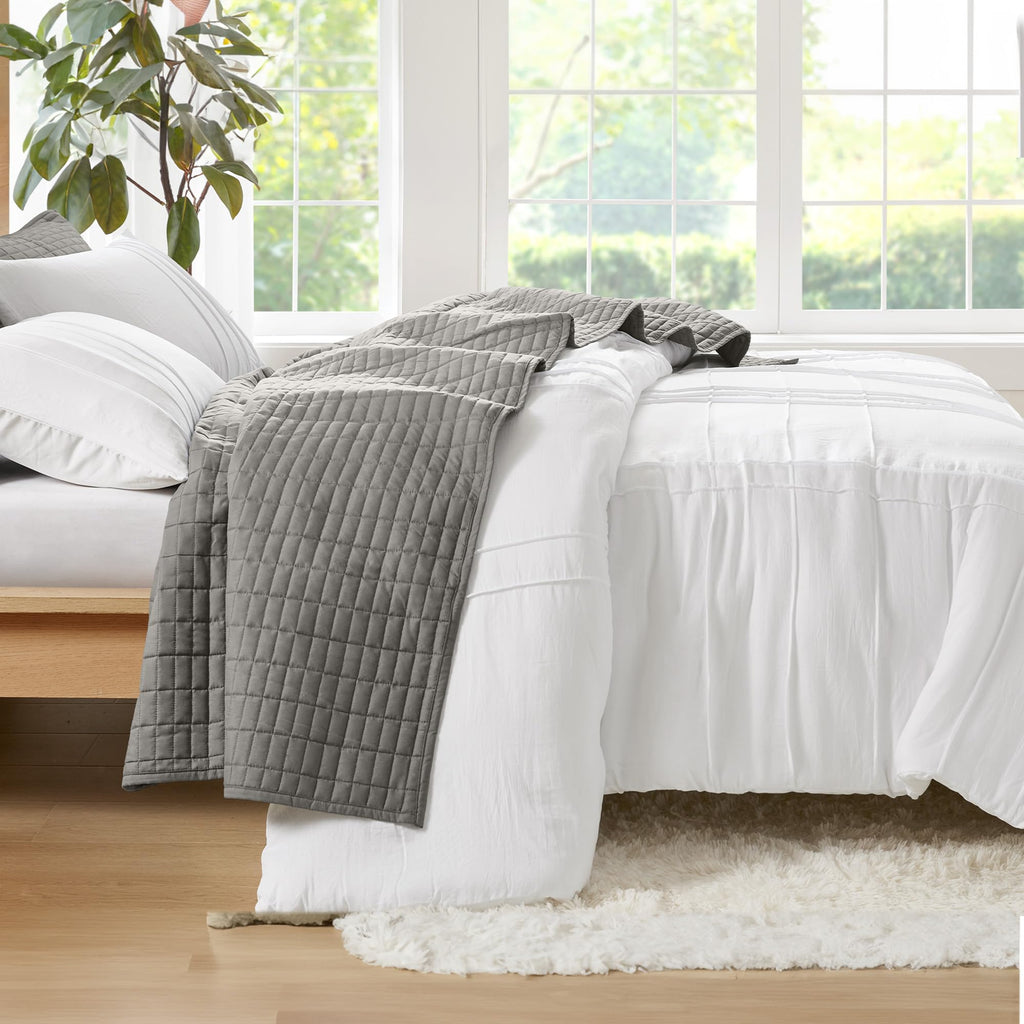 Comfort Spaces White Queen Size Duvet Cover Set - 3 Pieces Pintuck Pleated Duvet Cover Queen, All Season Lightweight, Extra Softness Pre-Washed Microfiber Queen Bedding Cover Shams, Full/Queen