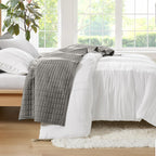 Comfort Spaces White Queen Size Duvet Cover Set - 3 Pieces Pintuck Pleated Duvet Cover Queen, All Season Lightweight, Extra Softness Pre-Washed Microfiber Queen Bedding Cover Shams, Full/Queen