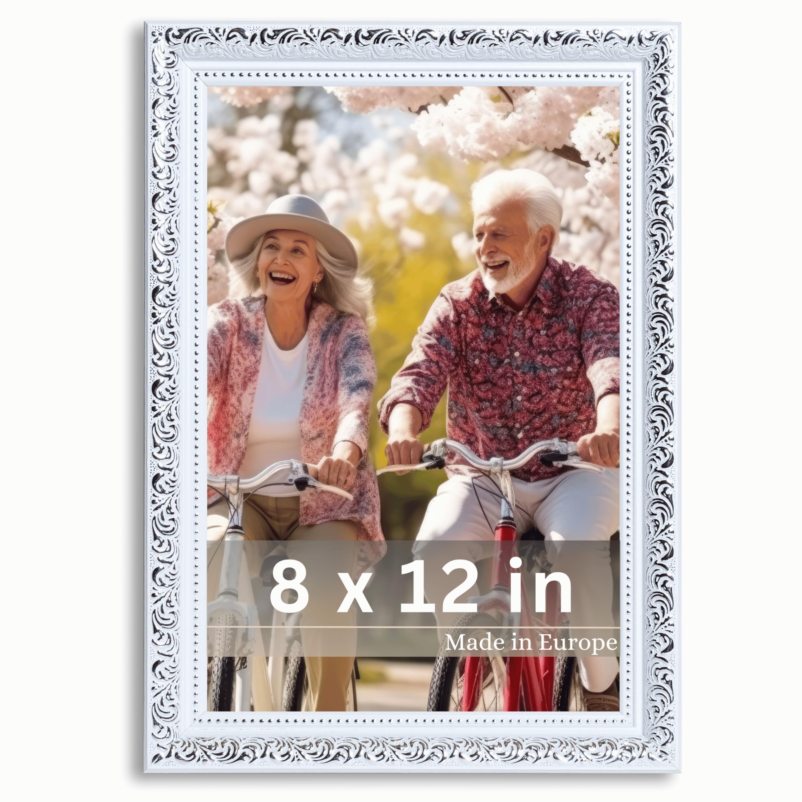 VictoR 8x12 Picture Frame Rubens White Silver - Picture Frames 8x12 - with Shutterproof Acrylic Glass - Antique Frames - White F