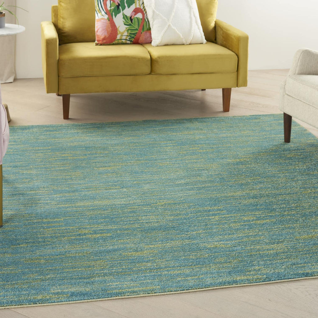 Nourison Essentials Indoor/Outdoor Blue Green 7' X Square Area -Rug, Easy -Cleaning, Non Shedding, Bed Room, Living Room, Dining Room, Backyard, Deck, Patio (7 Square)