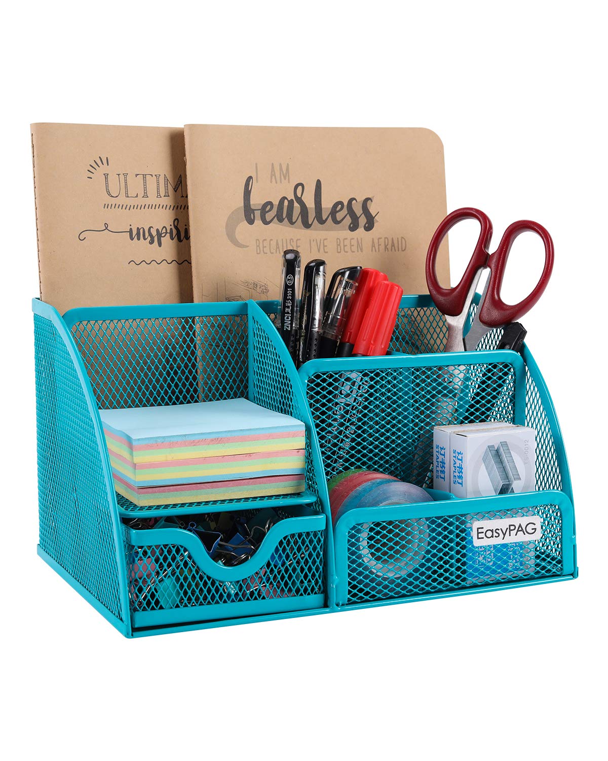 Easypag Desk Organizer Mesh Desktop Office Supplies Multi-Functional Caddy Pen Holder Stationery With 6 Compartments And 1 Drawe