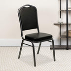Flash Furniture HERCULES Series Crown Back Stacking Banquet Chair in Black Vinyl - Silver Vein Frame