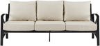 Crosley Furniture Kaplan Outdoor Sofa with Steel Frame, 3-Person Patio Couch for Porch, Deck, Backyard, Oiled Bronze with Oatmeal Cushions