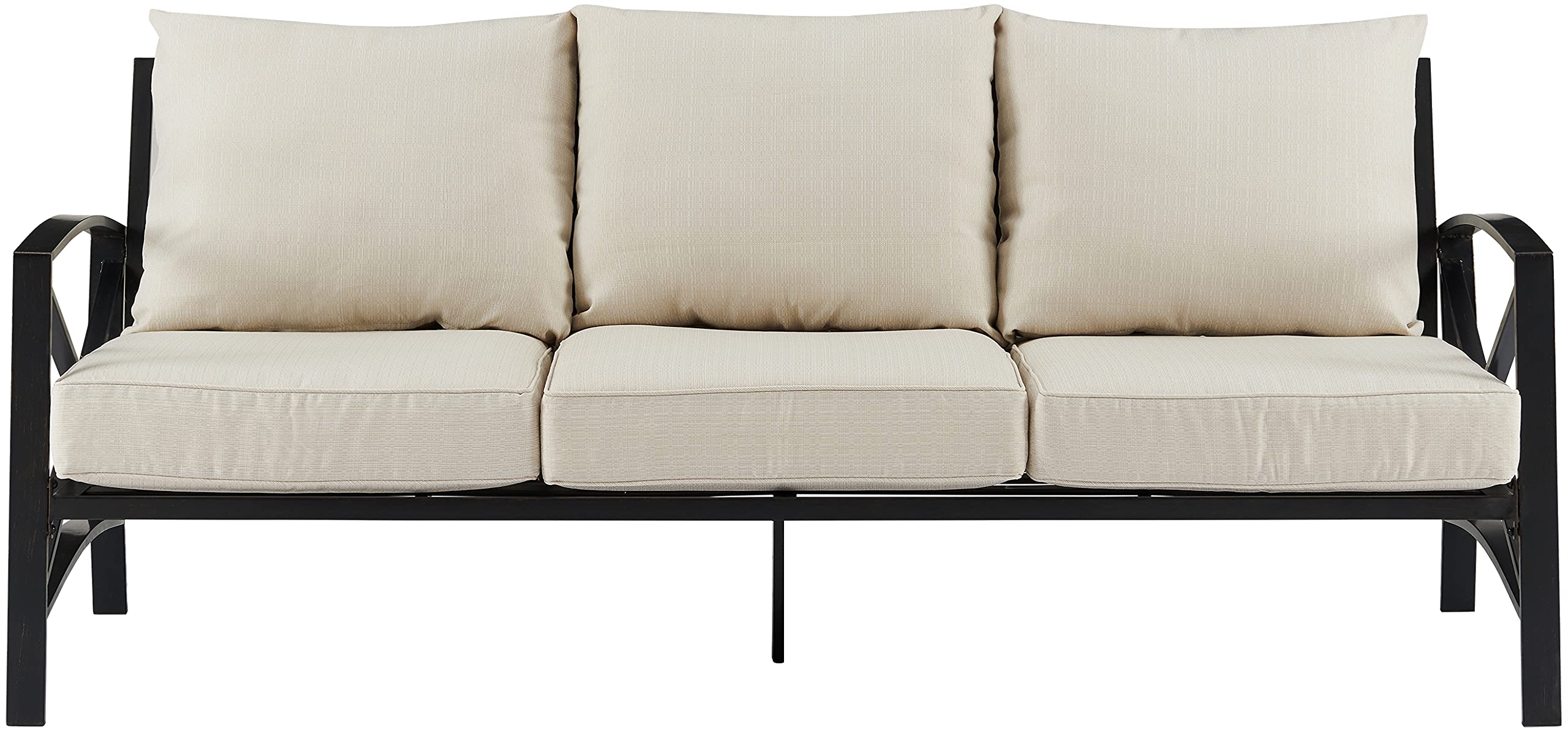 Crosley Furniture Kaplan Outdoor Sofa with Steel Frame, 3-Person Patio Couch for Porch, Deck, Backyard, Oiled Bronze with Oatmeal Cushions
