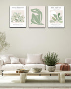 Sage Matisse Wall Art,Abstract Green Framed Wall Art Set Of 3,Minimalist Botanical Wall Art Decor,Truly Quality Canvas Prints Fo