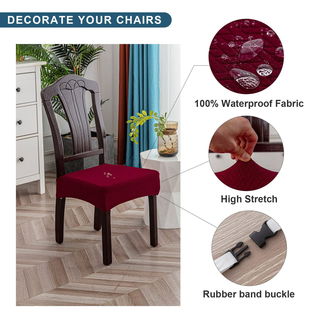 Genina Waterproof Seat Covers For Dining Room Chair Covers Waterproof Dining Chair Covers (6 Pcs-Rear-Covered, Wine Red)