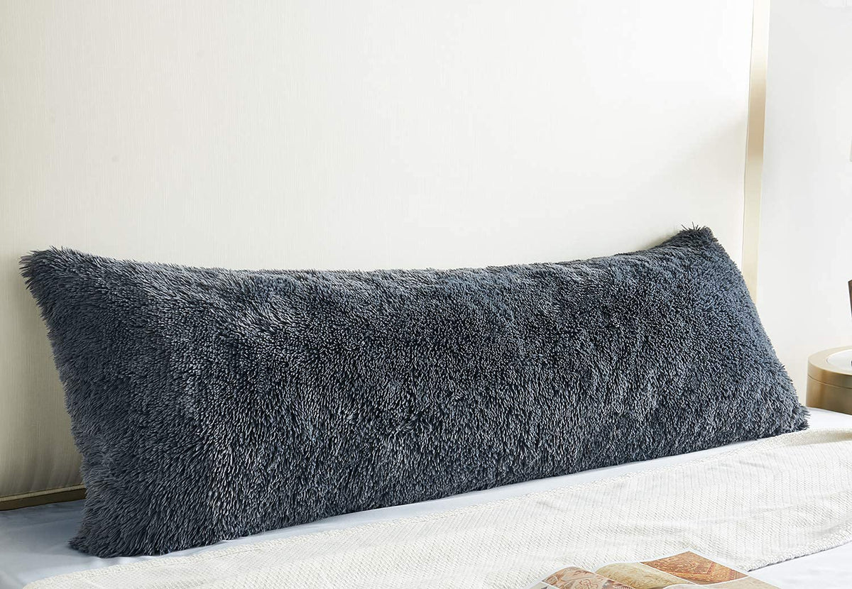 Coiza Body Pillow Cover, Big Plush Shaggy Luxury Ultra Soft, Zipper, Throw Body Pillow Cases (Dark Grey, 21 * 54Inch)