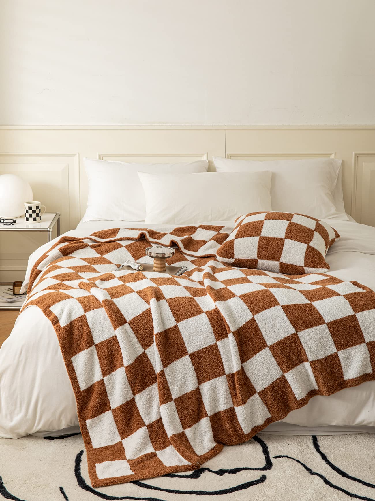 Ultra Soft Cozy Buffalo Checkerboard Grid Fluffy Microfiber Queen Size Bed Blanket Checkered Knitted Blanket Lightweight For Sof