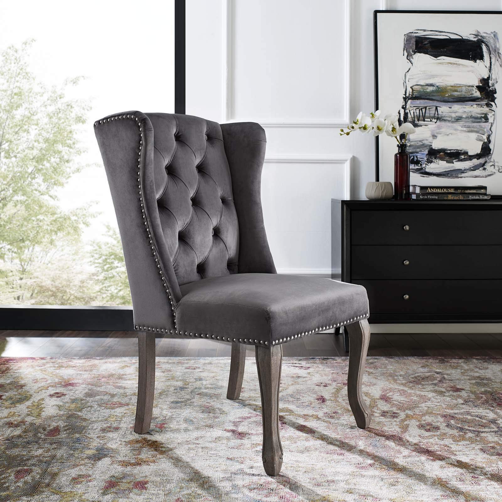 Modway Apprise French Vintage Tufted Performance Velvet Accent Dining Chair, Gray