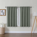 Lecloud Bessie Olive Green Short Curtains 45 Inch Length 2 Panels, Faux Linen Light Filtering Curtains with Dual Rod Pocket, Far