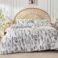 Muxhomo Duvet Cover King Size, Reversible Floral White Duvet Cover Set With Zipper Closure, 3 Pieces Botanical Patterns Soft Mic