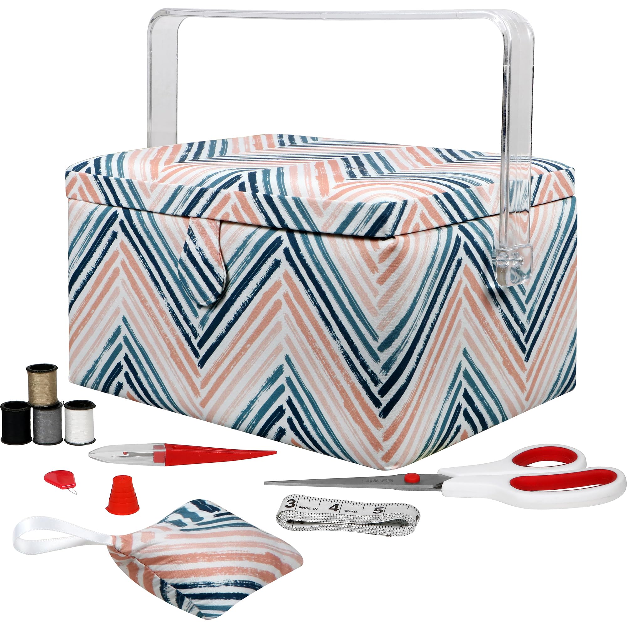 Singer Sew'N Stow Sewing Basket Kit 10Pcs-Zig Zag Print 00046