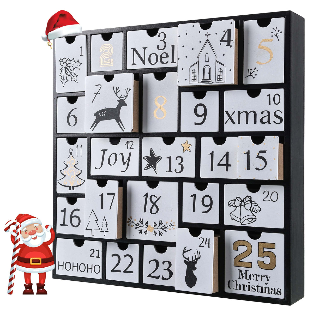 SUNGIFT Christmas Wooden Advent Calendar Boxes with 25 Drawers and Numbers to Fill 2023, DIY Countdown Advent Calendar Decoratio