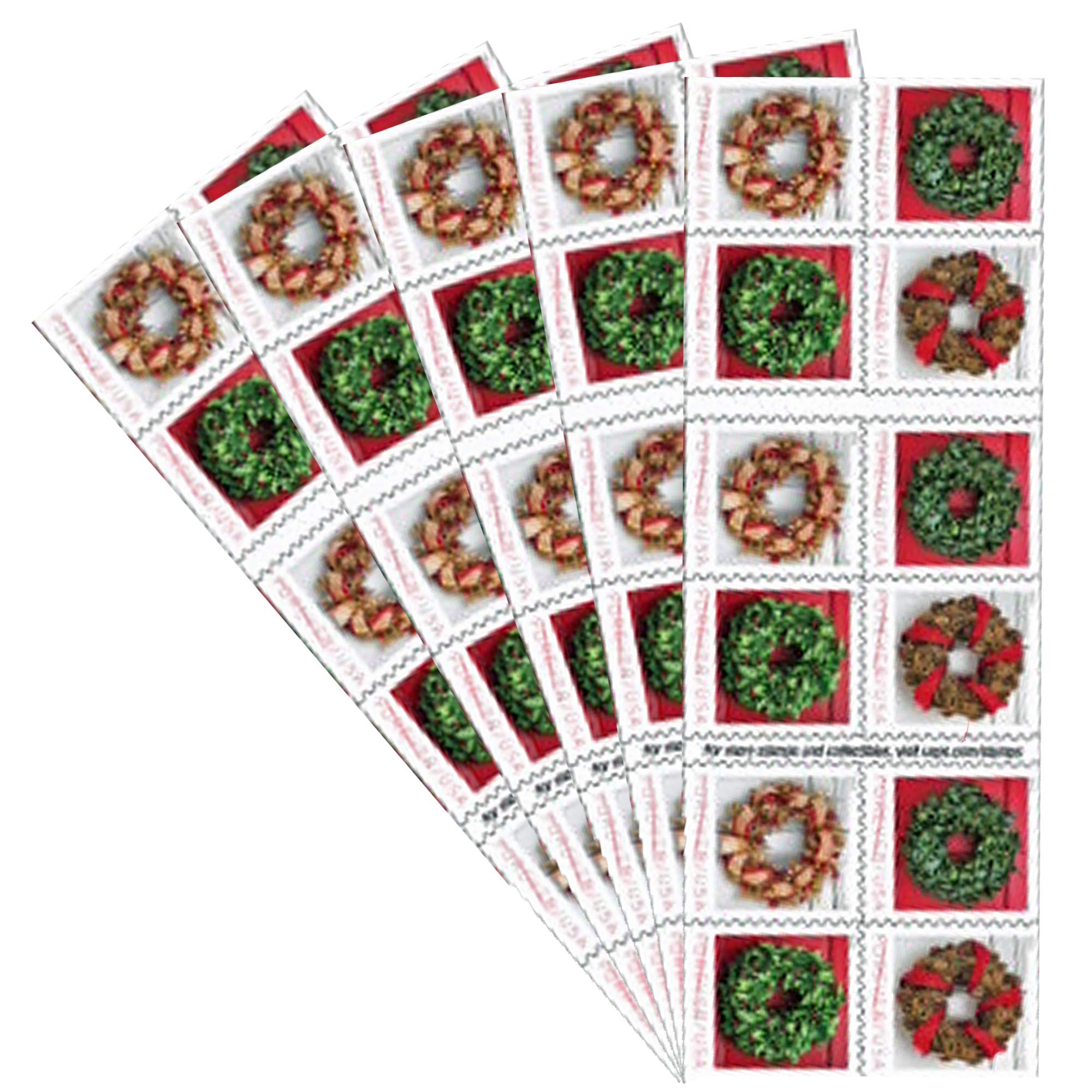 Holiday Wreaths 5 Books Of 20 Forever Us First Class Postage Stamps Christmas Tradition Celebration (100 Stamps)