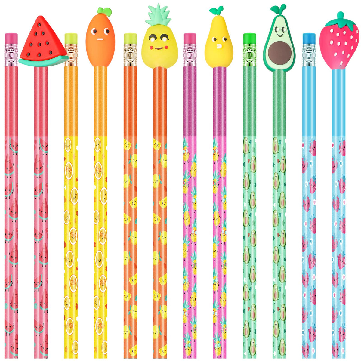 Leinuosen 30 Pieces Scented Pencils Fun Pencil With 12 Eraser Cartoon Pencil Toppers Fruit Pencil Toppers With Pencil Toppers Lo