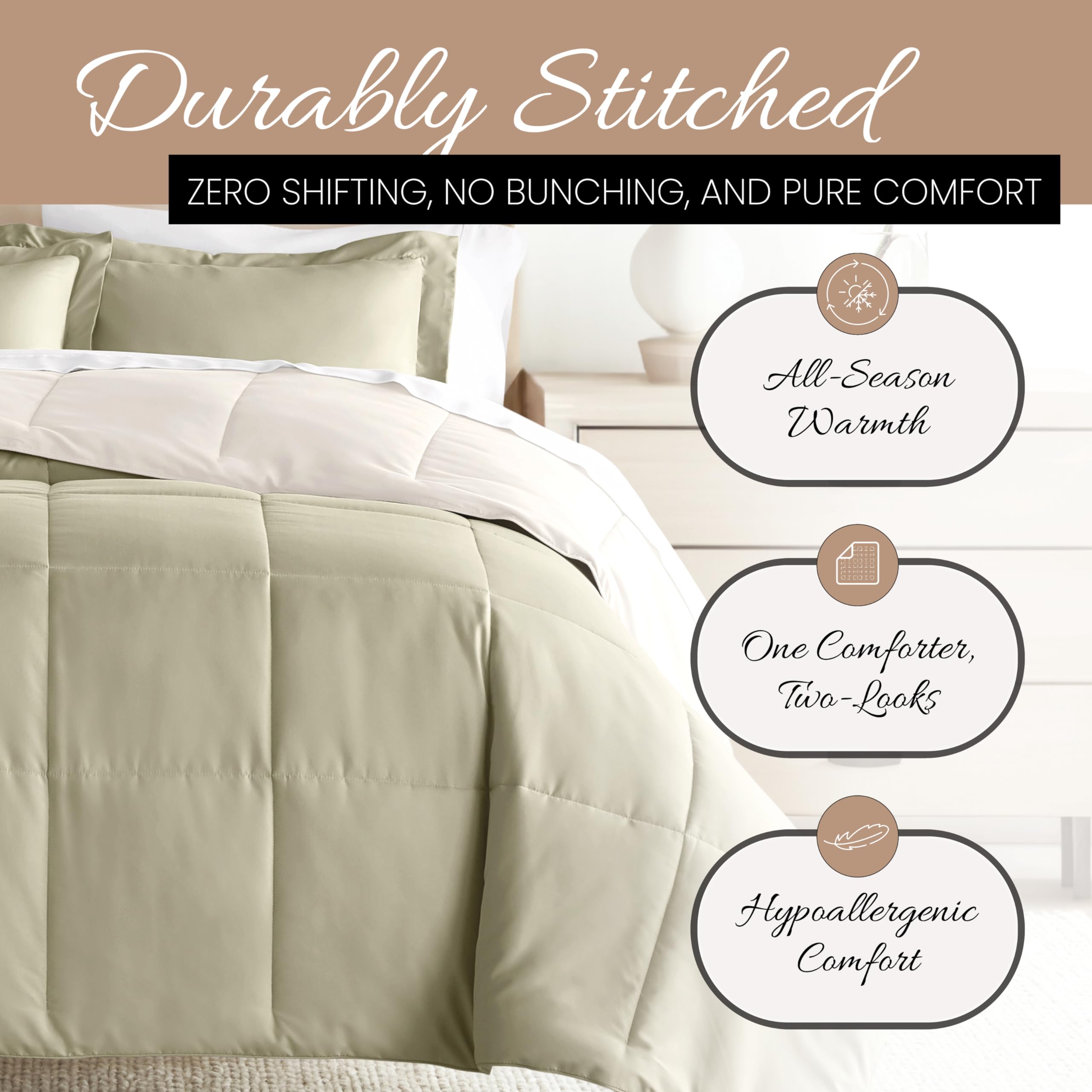 Linen Market Reversible Queen Comforter Set (3 Piece) - Bring Luxury Home With Our Soft & Lightweight Down Alternative Comforter