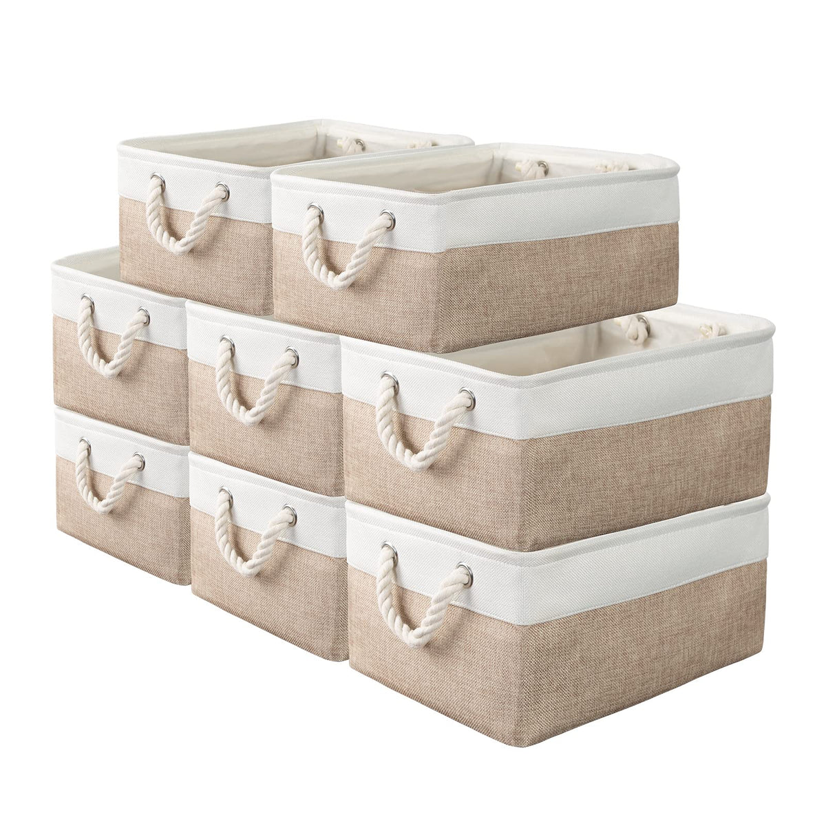 8 Pack Storage Basket Bins  Decorative Baskets Bulk Storage Box Cubes Containers with Handles for Clothes Storage Bathroom, Gar