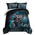 Hosima Dirt Bike Comforter Motocross Rider Bedding Set For Race Car Bed,American Flag Motorbike Comforter For Queen Size Bed Ext