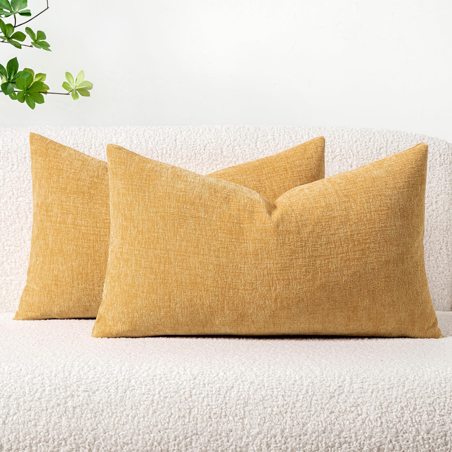 Miulee Pack Of 2 Couch Throw Pillow Covers 12X20 Inch Soft Beige Yellow Chenille Pillow Covers For Sofa Living Room Solid Dyed P