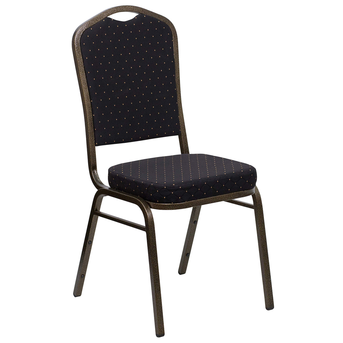 Flash Furniture HERCULES Series Crown Back Stacking Banquet Chair in Black Patterned Fabric - Gold Vein Frame