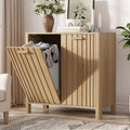 Double Tilt Out Laundry Hamper Cabinet, 11.8 Gallon Gradien Fluted Hidden Trash Cabinets with 2 Baskets for Bathroom Kitchen & L