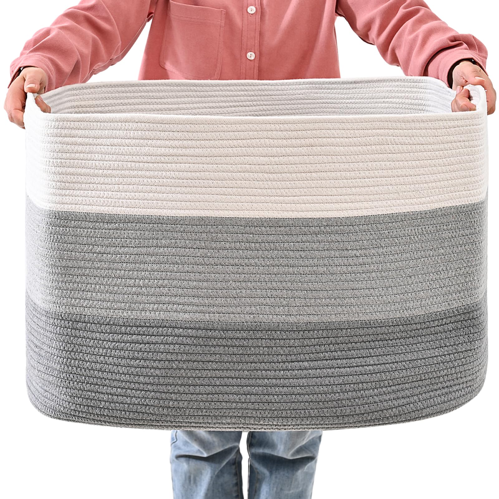 ICERZCZ Extra Large Blanket Basket Living Room, Rectangle Storage Basket, Large Woven Baskets for Storage, Cotton Rope Basket fo
