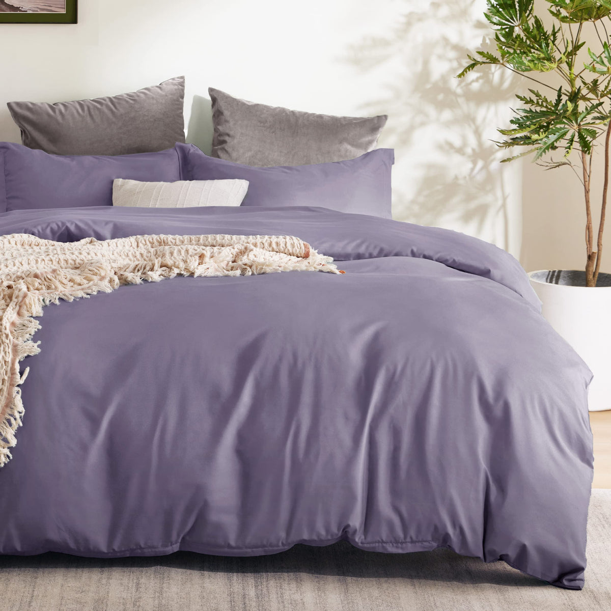 Bedsure Grayish Purple Duvet Cover Full Size - Soft Double Brushed Duvet Cover For Kids With Zipper Closure, 3 Pieces, Includes