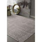HomeRoots 8'X11' Ivory Grey Machine Woven Geometric Lines Indoor Area Rug