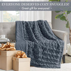 Madison Park Ruched Luxury Throw Premium Soft Cozy Brushed Long Faux Fur For Bed, Couch Or Sofa, 50''X60'', Slate Blue
