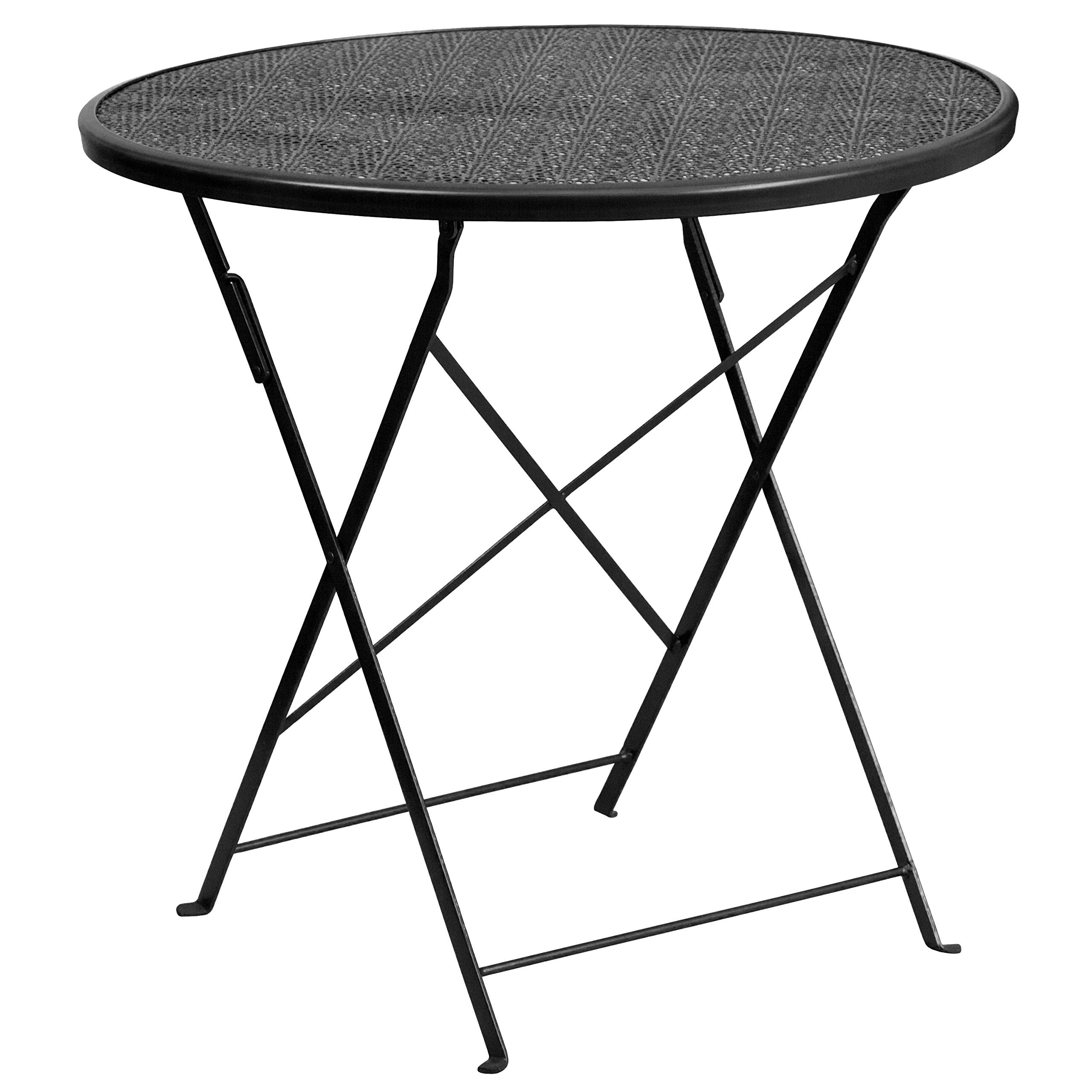 Flash Furniture Commercial Grade 30' Round Black Indoor-Outdoor Steel Folding Patio Table Set With 4 Round Back Chairs