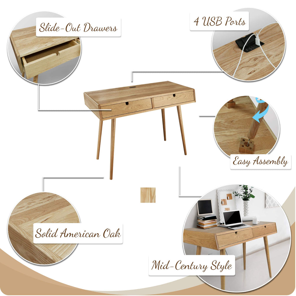 American Trails Freedom Usb Ports Desk, Natural Oak