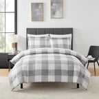 7 Piece Comforter Set Bag Solid Color All Season Soft Down Alternative Blanket & Luxurious Microfiber Bed Sheets, Full, Checkere