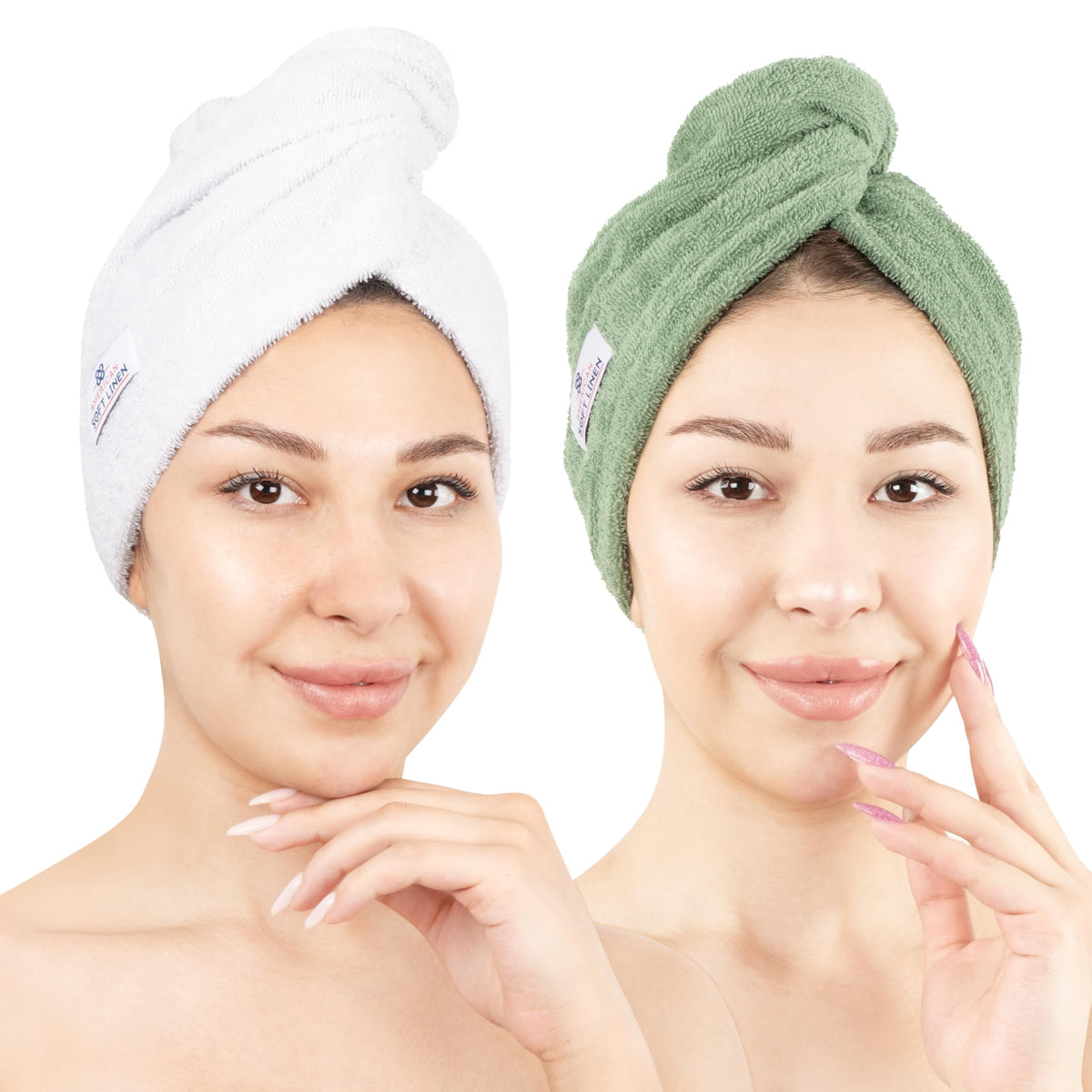 American Soft Linen 100% Cotton Hair Towels for Women, Head Towel Cap, Cotton Hair Turban Towel Wrap for Hair, Soft and Absorben