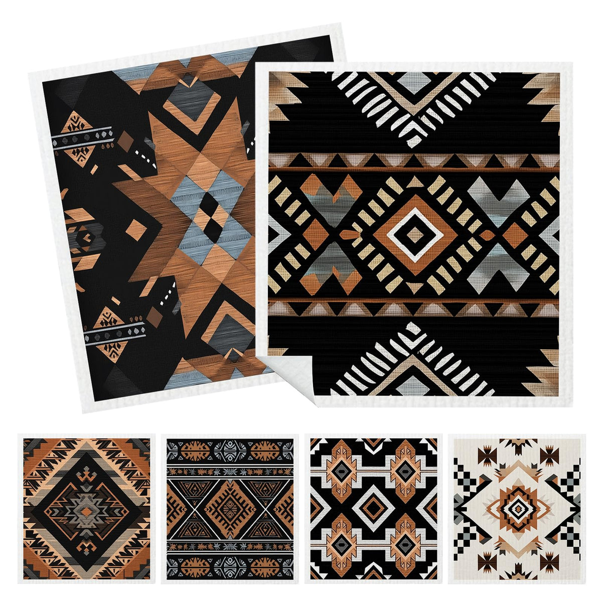 HEIFAM Mixed Western Aztec Swedish Kitchen Dishcloths Dish Towels 6 Pack