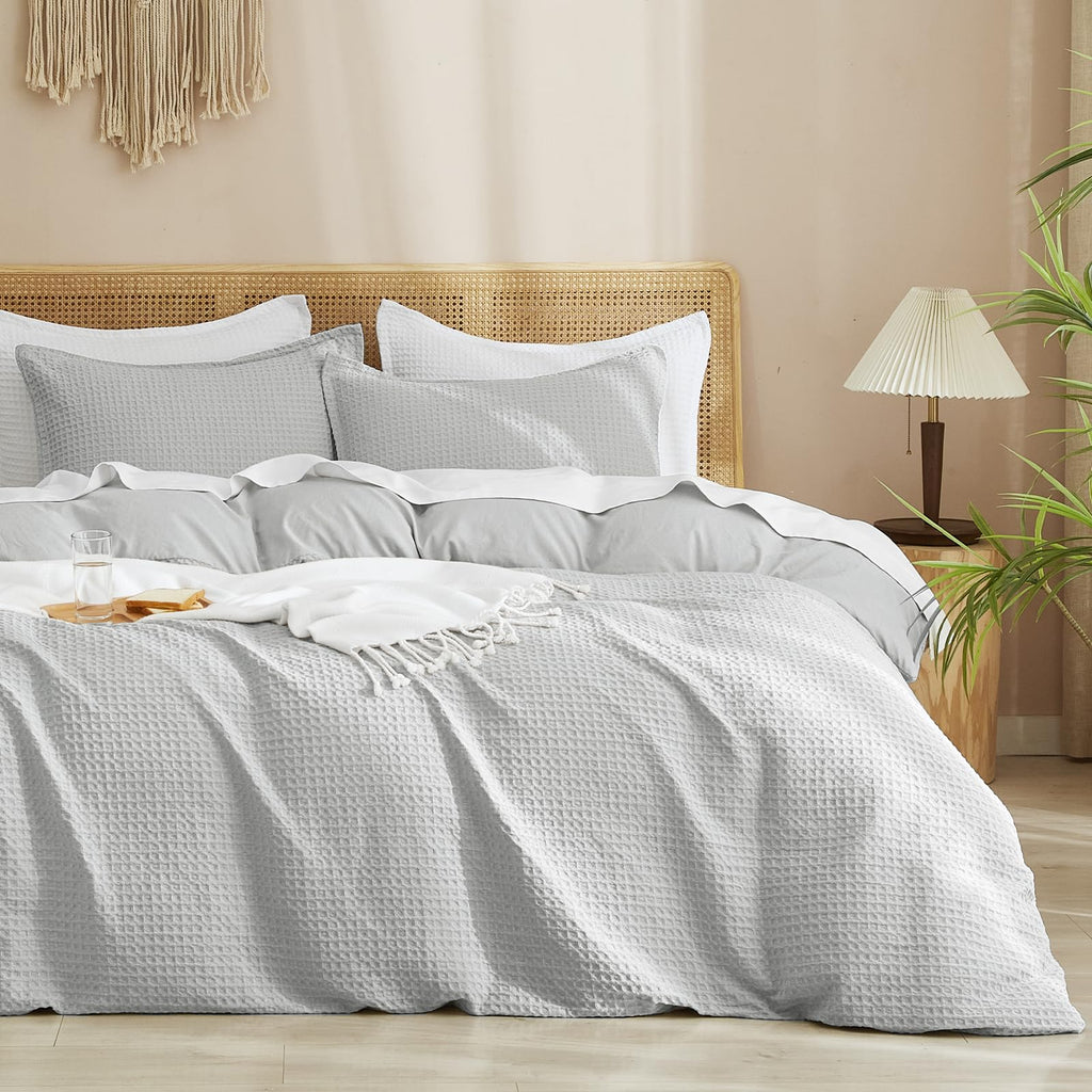 Phf Waffle Weave Duvet Cover Set King Size, 3 Piece Ultra Soft Breathable Durable Comforter Cover For All Season, Waffle Texture