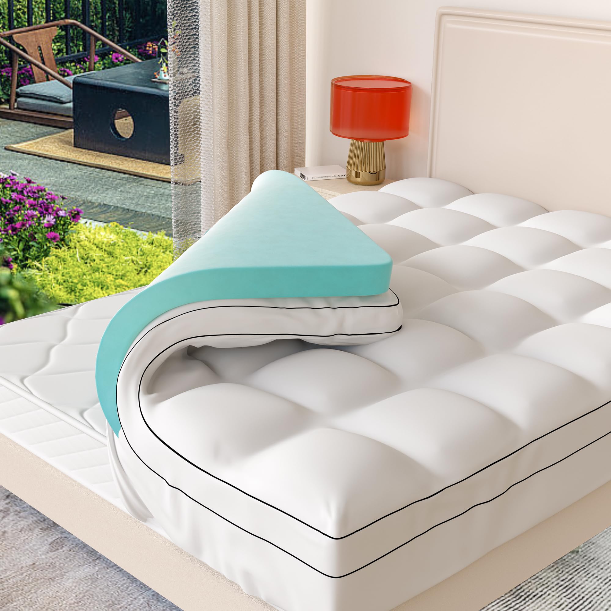 Memory Foam Mattress Topper Queen Size, Dual Layer 4 Inch Mattress Pad,2 Inch Gel Memory Foam Plus 2 Inch Pillow Top Cover With