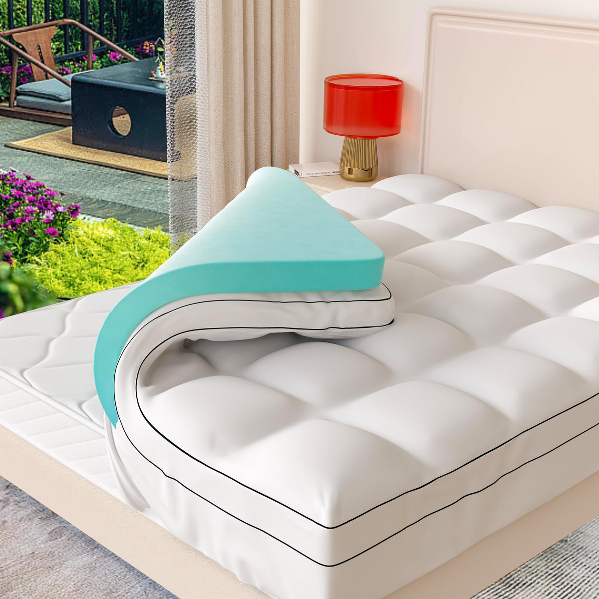 Memory Foam Mattress Topper King Size, Dual Layer 4 Inch Mattress Pad,2 Inch Gel Memory Foam Plus 2 Inch Pillow Top Cover With 8
