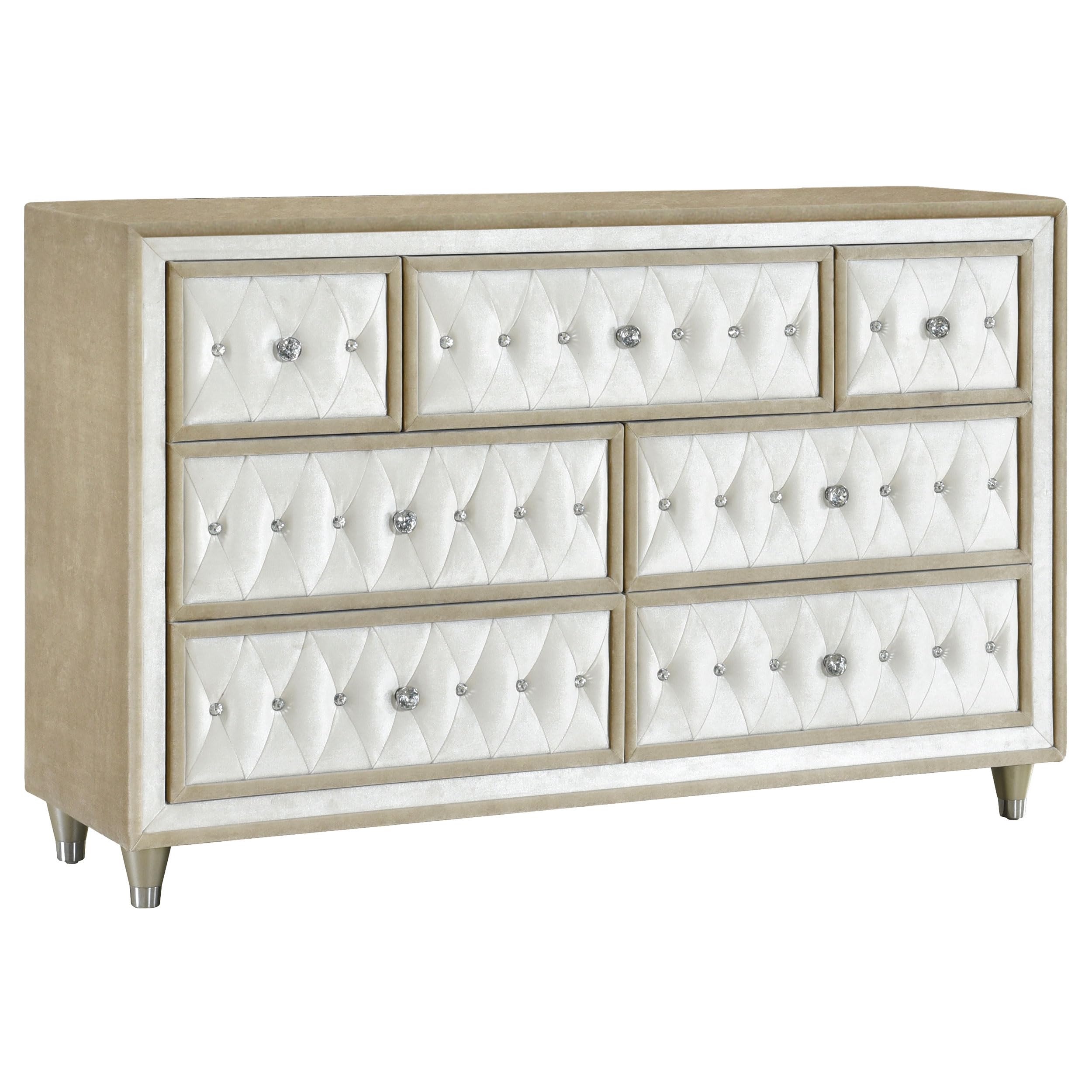 Coaster Home Furnishings Antonella Modern Classic 61-inch 7-Drawer Bedroom Dresser Clothing Storage Cabinet Wide Chest of Drawers Organizer Unit Ivory and Camel 223523