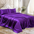 Homiest 3Pcs Satin Sheets Set Luxury Silky Satin Bedding Set With Deep Pocket, 1 Fitted Sheet + 1 Flat Sheet + 1 Pillowcase (Twin Xl Size, Purple)