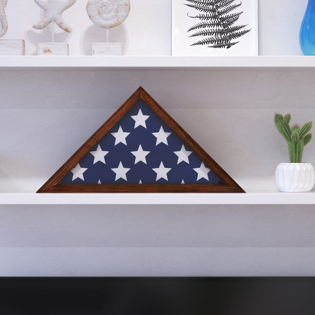 Flash Furniture Sheehan Memorial Flag Display Case - Rustic Brown Solid Wood Military Flag Display Case For 9.5 X 5 American Veteran Flag