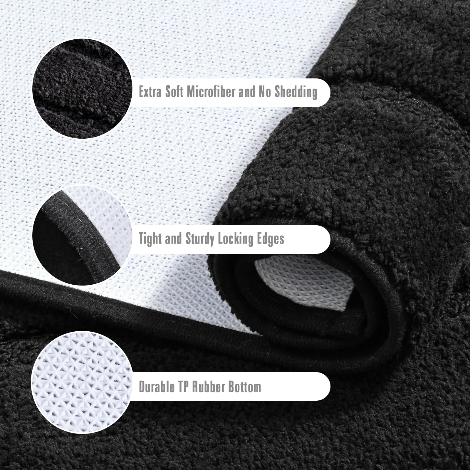 Homore Bath Rug, Black Bathroom Rug 24X17 Inch Soft Absorbent Microfiber Small Bathroom Rugs, Washable Bath Rug Runner For Bathr