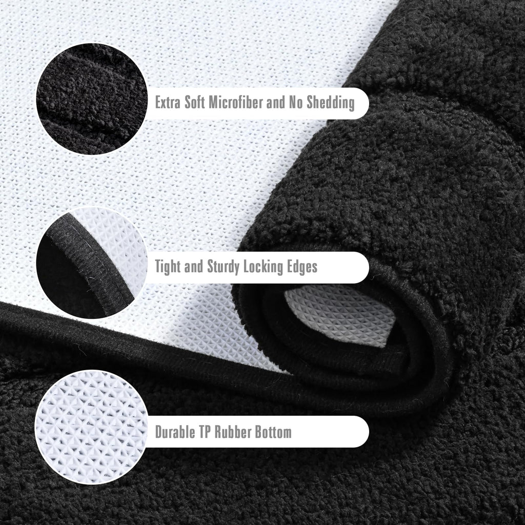 Homore Bath Rug, Black Bathroom Rug 24X17 Inch Soft Absorbent Microfiber Small Bathroom Rugs, Washable Bath Rug Runner For Bathr