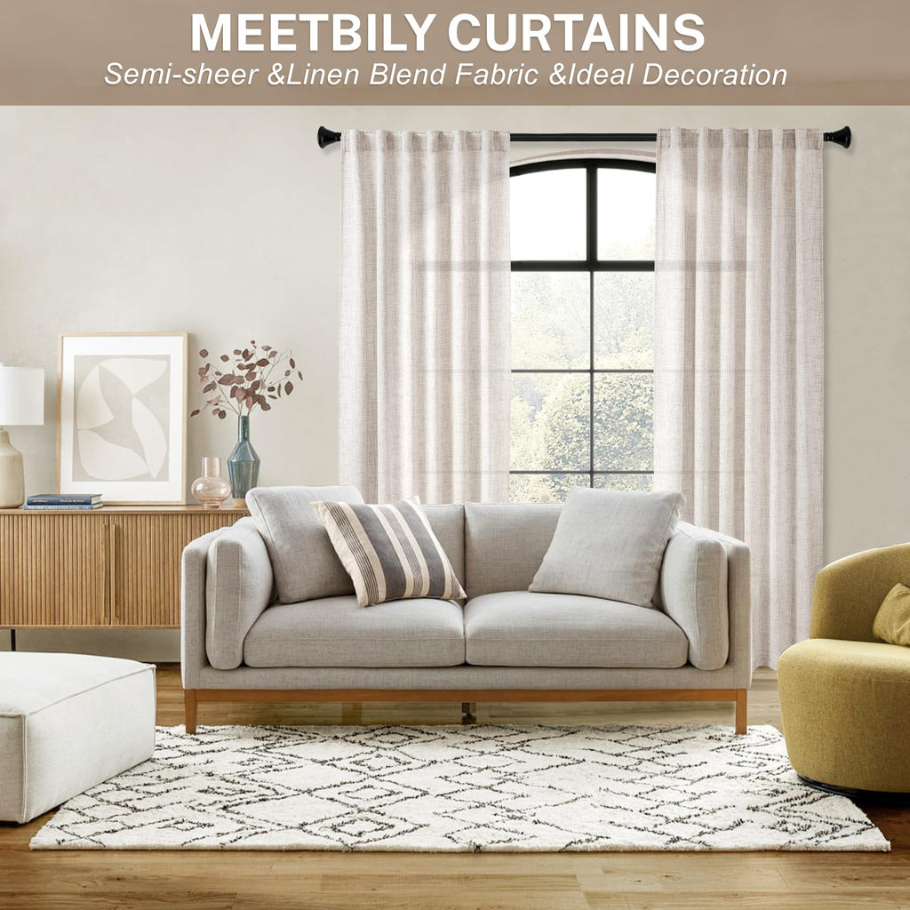 Meetbily 86 Inch Curtains Semi Sheer Linen Drapes For Living Room 2 Panels Light Filtering Back Tab Farmhouse Traditional Boho A