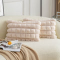 Neelvin Cream White Faux Fur Cozy Soft Plaid Decorative Throw Pillow Covers 12X20 Inch Set Of 2,Velvet Pillowcase Cushion Case F